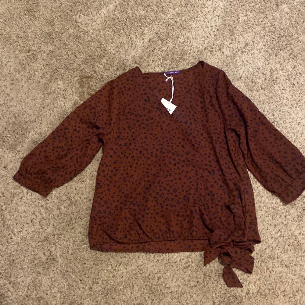 Faux Wrap Burgundy Blouse